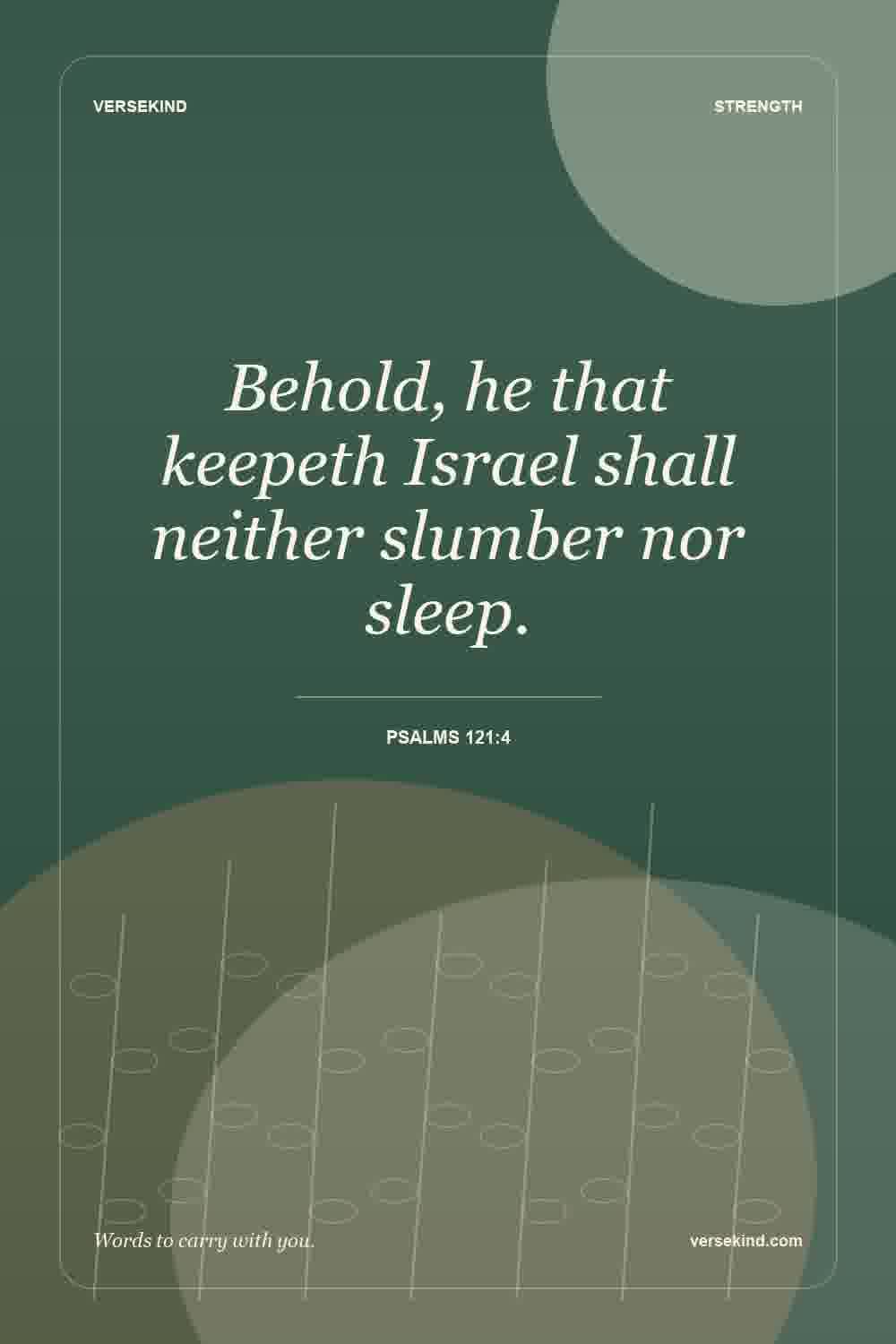 Behold, he that keepeth Israel shall neither slumber nor sleep. — Psalms 121:4