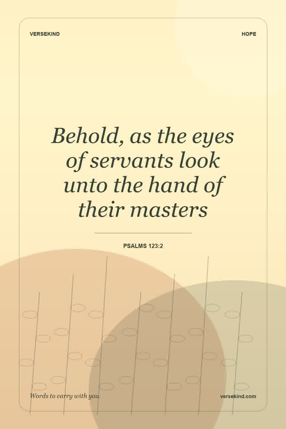 Behold, as the eyes of servants look unto the hand of their masters — Psalms 123:2