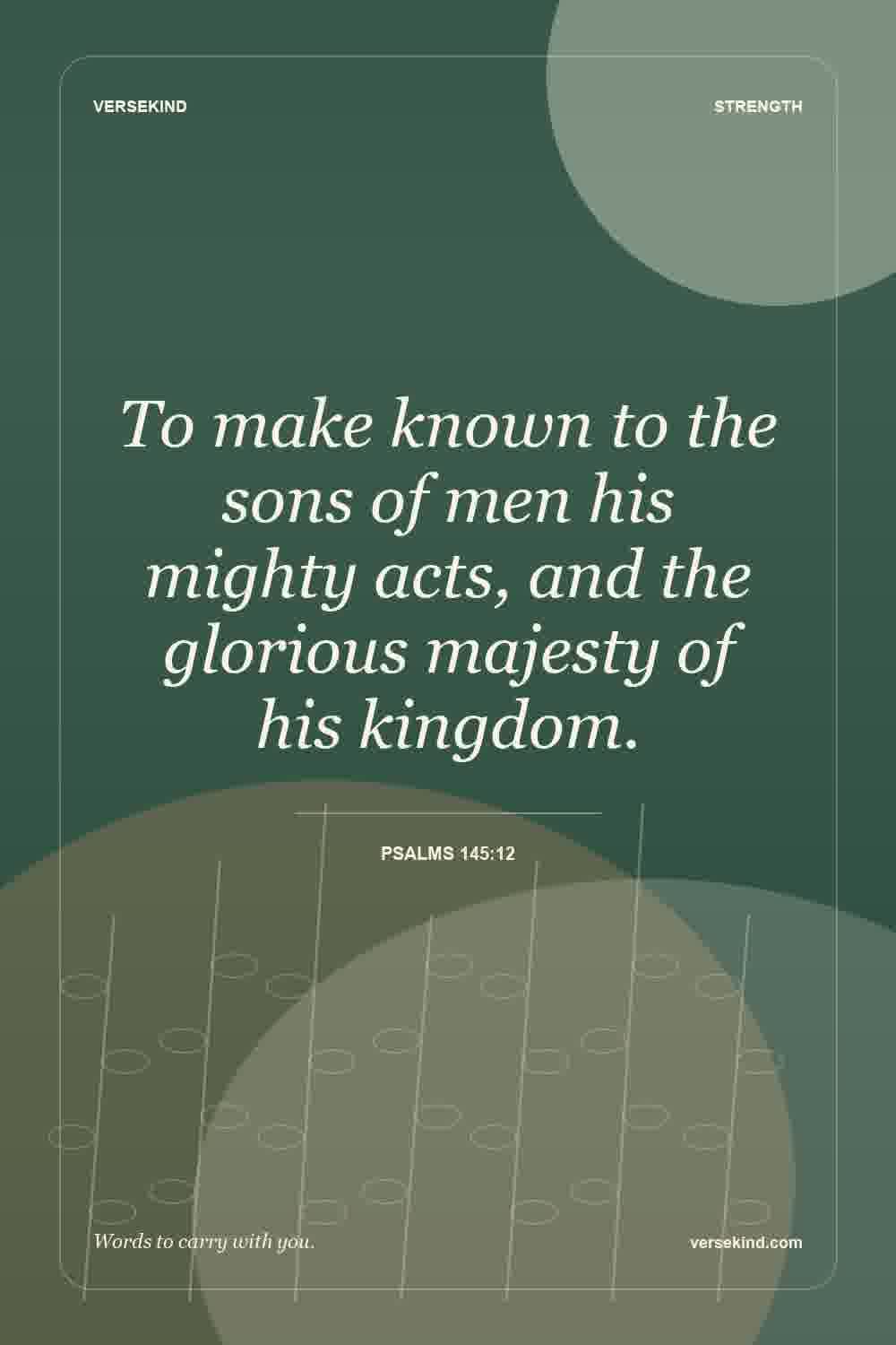 To make known to the sons of men his mighty acts, and the glorious majesty of his kingdom. — Psalms 145:12