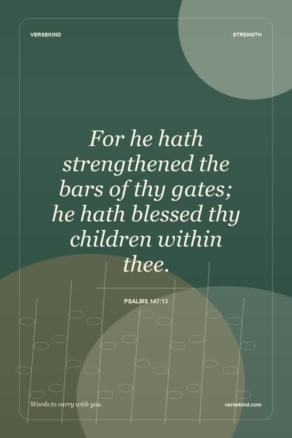 For he hath strengthened the bars of thy gates; he hath blessed thy children within thee. — Psalms 147:13
