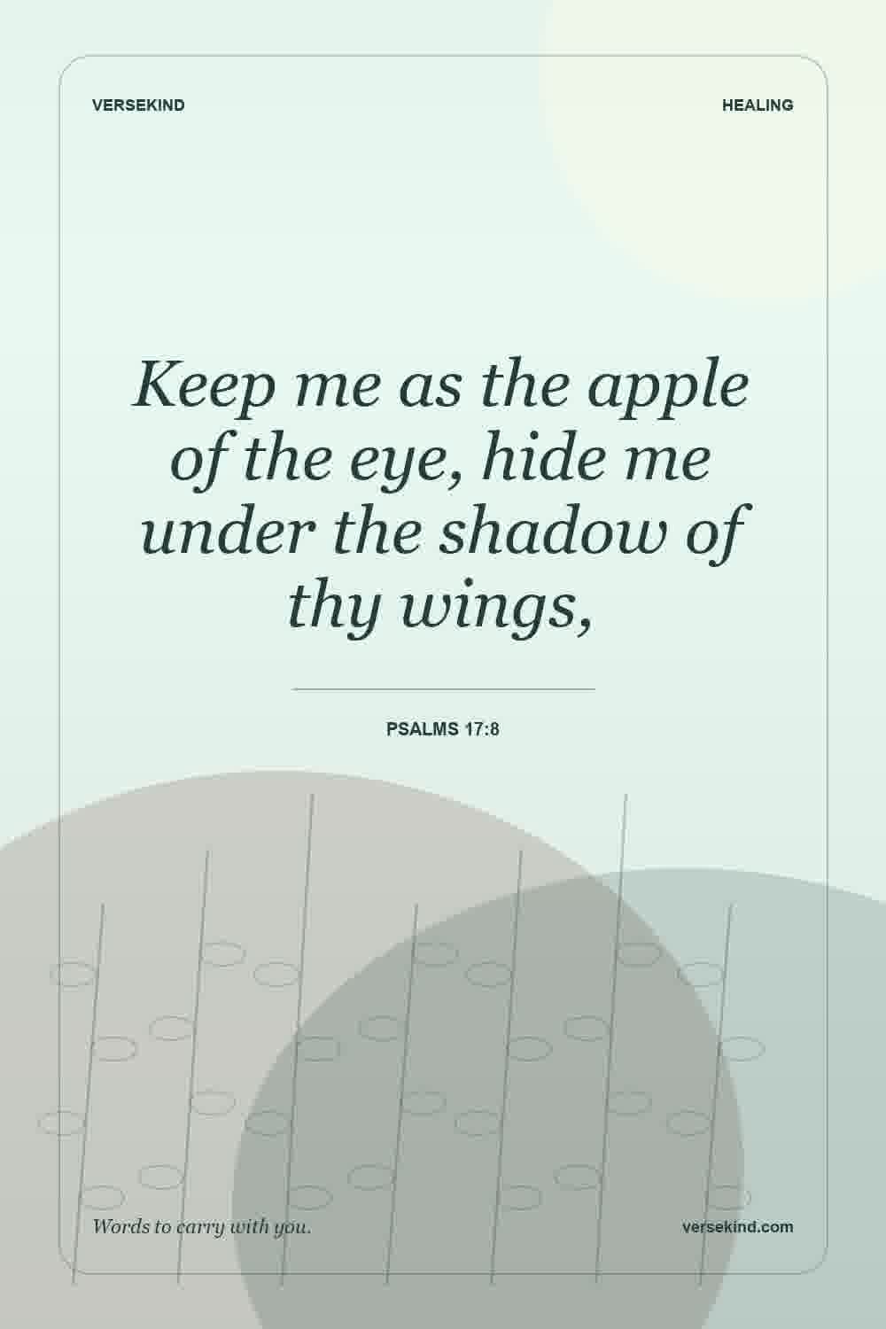 Keep me as the apple of the eye, hide me under the shadow of thy wings, — Psalms 17:8