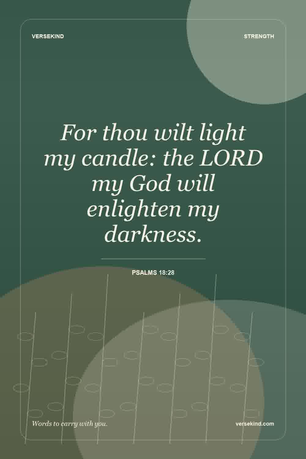 For thou wilt light my candle: the LORD my God will enlighten my darkness. — Psalms 18:28