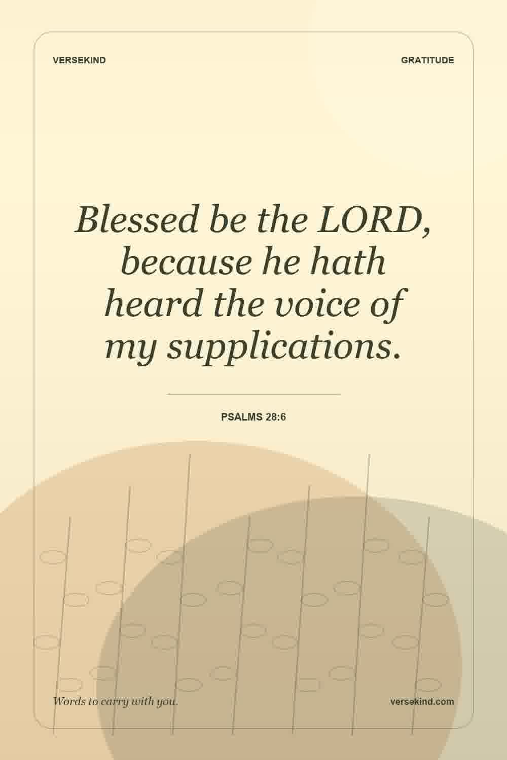 Blessed be the LORD, because he hath heard the voice of my supplications. — Psalms 28:6