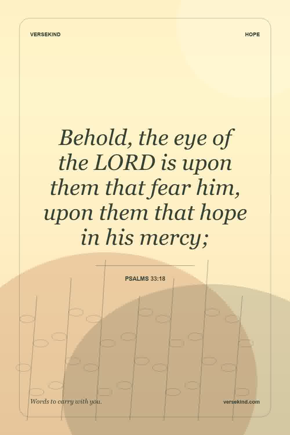 Behold, the eye of the LORD is upon them that fear him, upon them that hope in his mercy; — Psalms 33:18