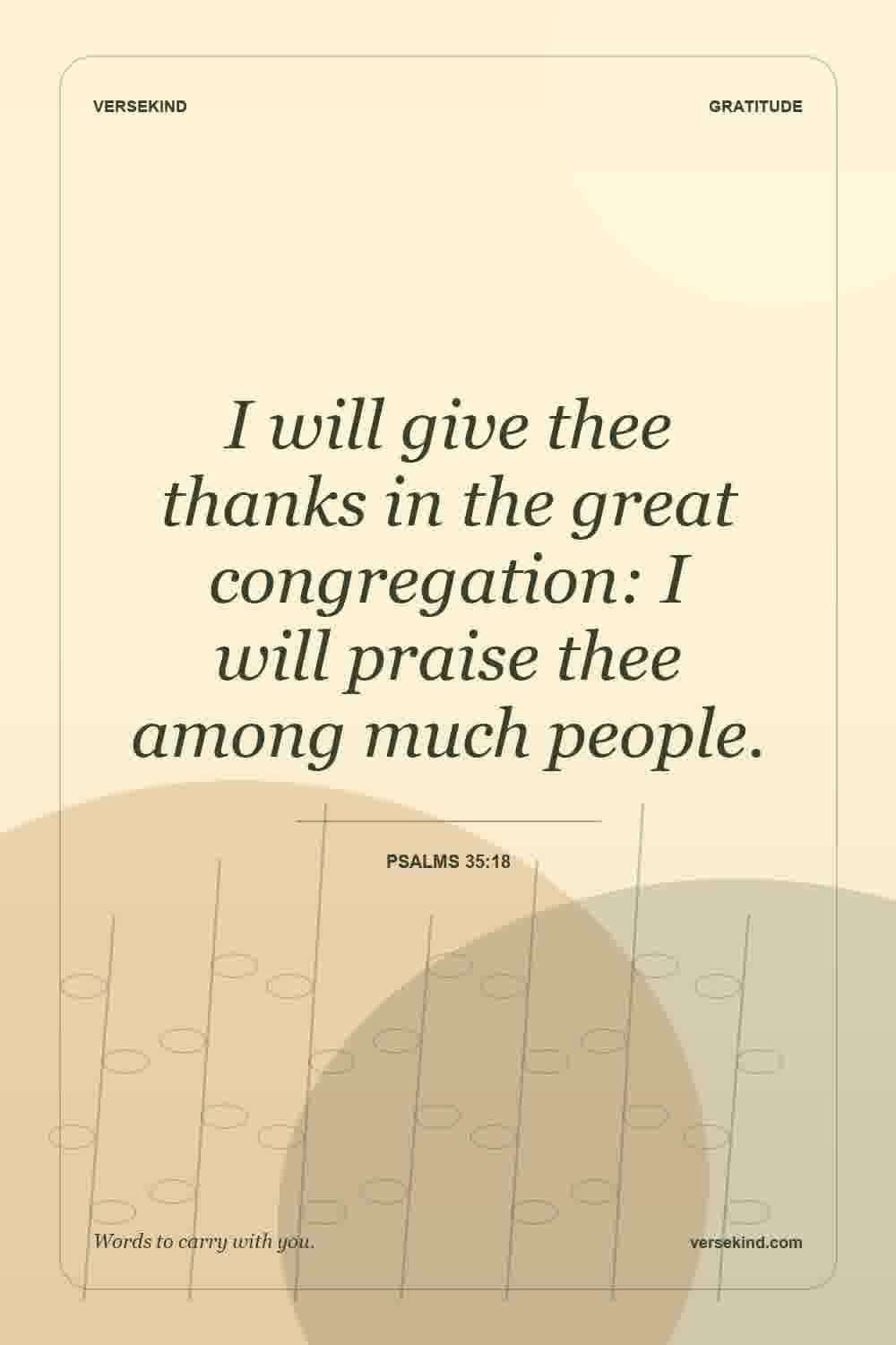 I will give thee thanks in the great congregation: I will praise thee among much people. — Psalms 35:18