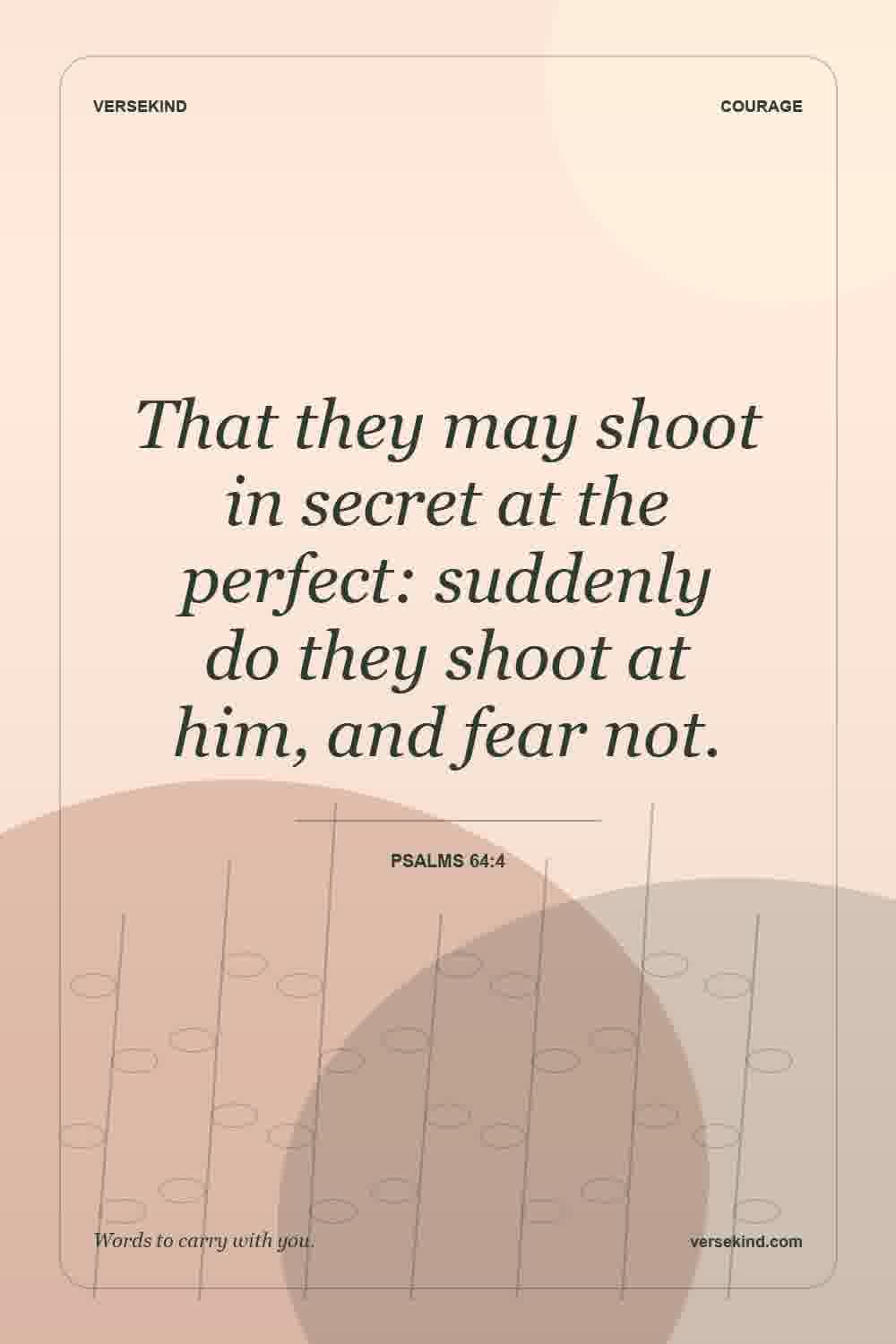 That they may shoot in secret at the perfect: suddenly do they shoot at him, and fear not. — Psalms 64:4