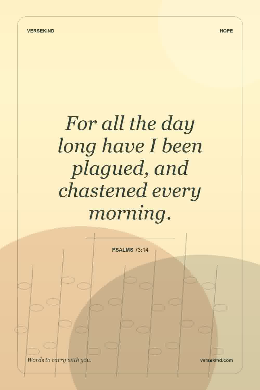 For all the day long have I been plagued, and chastened every morning. — Psalms 73:14