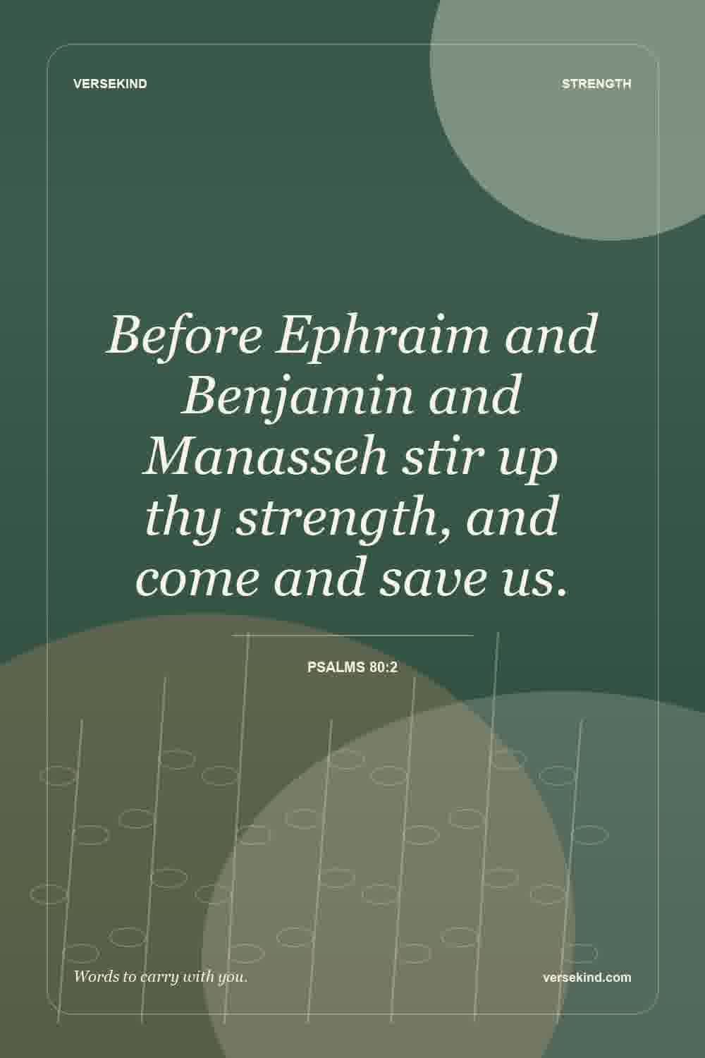 Before Ephraim and Benjamin and Manasseh stir up thy strength, and come and save us. — Psalms 80:2