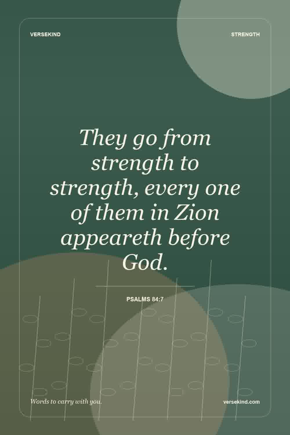 They go from strength to strength, every one of them in Zion appeareth before God. — Psalms 84:7