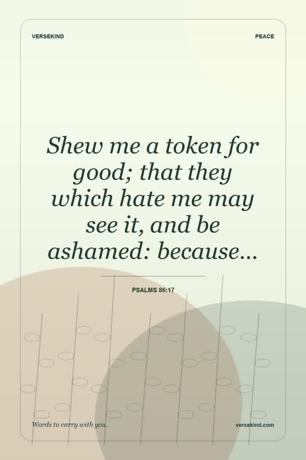 Shew me a token for good; that they which hate me may see it, and be ashamed: because… — Psalms 86:17