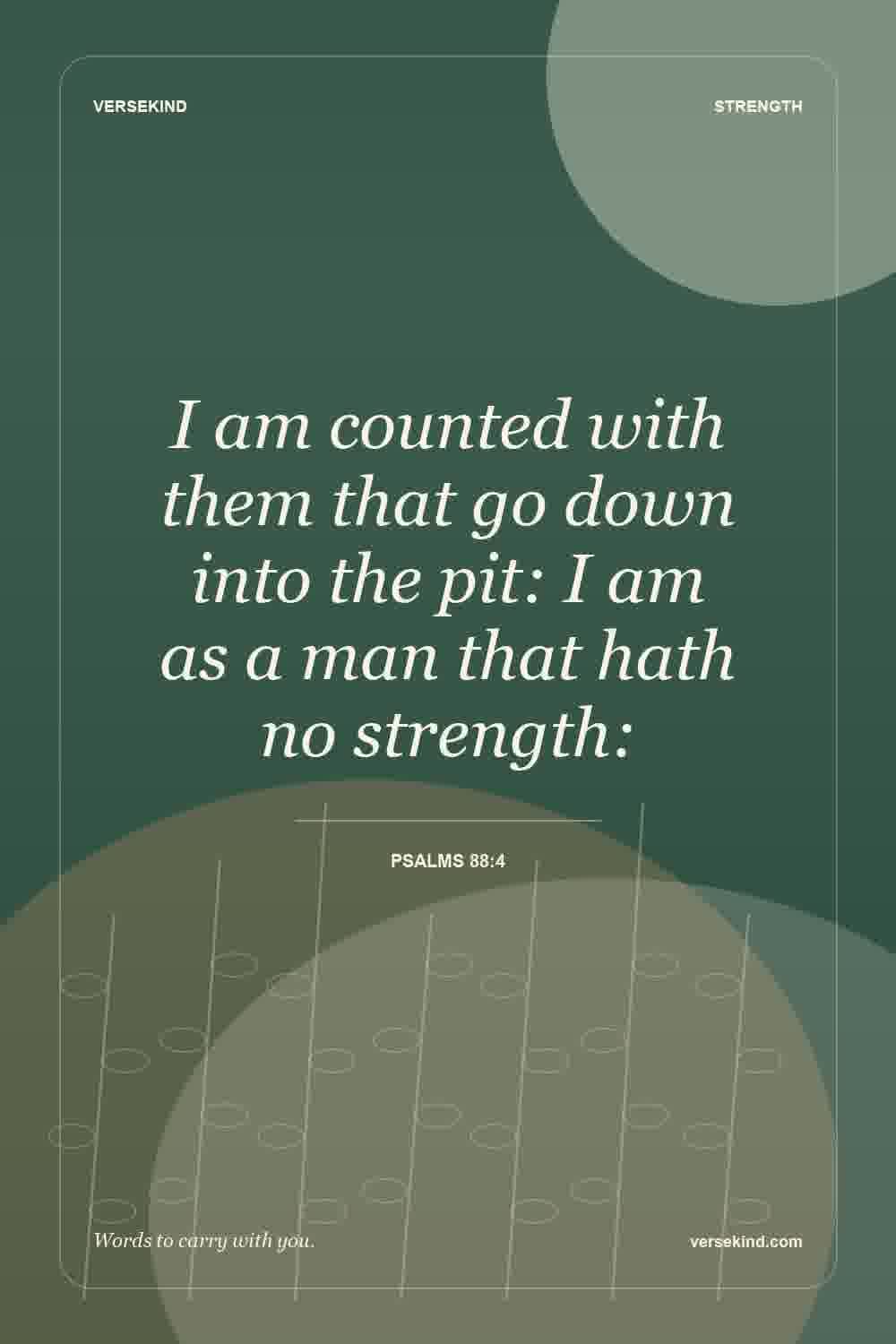 I am counted with them that go down into the pit: I am as a man that hath no strength: — Psalms 88:4