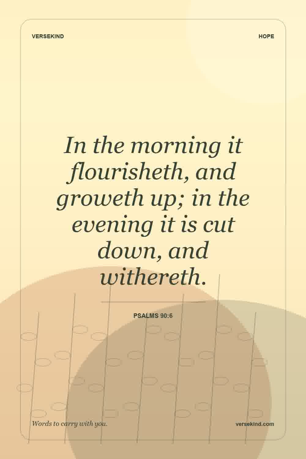 In the morning it flourisheth, and groweth up; in the evening it is cut down, and withereth. — Psalms 90:6