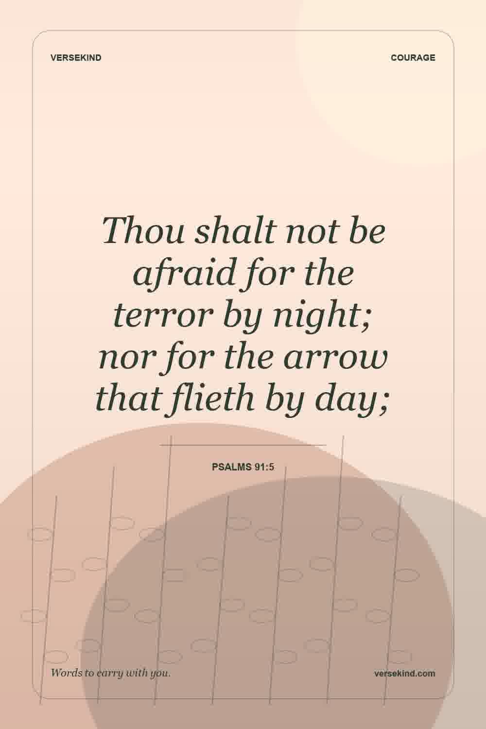 Thou shalt not be afraid for the terror by night; nor for the arrow that flieth by day; — Psalms 91:5