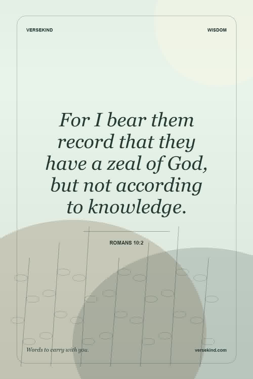 For I bear them record that they have a zeal of God, but not according to knowledge. — Romans 10:2
