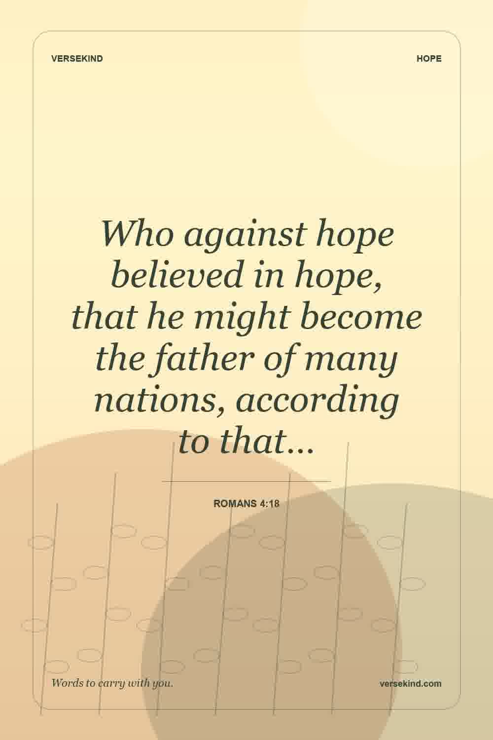 Who against hope believed in hope, that he might become the father of many nations, according to that… — Romans 4:18