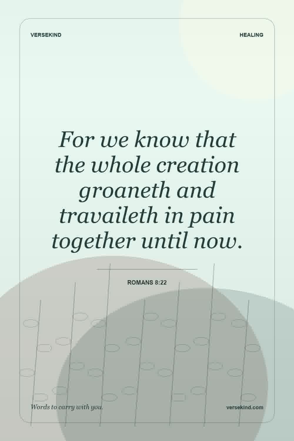 For we know that the whole creation groaneth and travaileth in pain together until now. — Romans 8:22